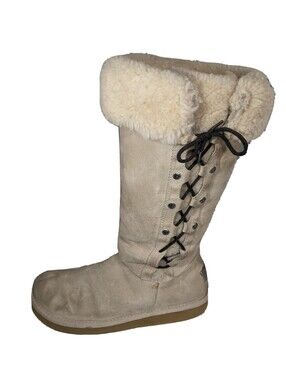 UGGS AUSTRALIA 5163 UPSIDE TALL SHEARING SUEDE LACE UP BOOTS SIZE WOMENS 8 TAN